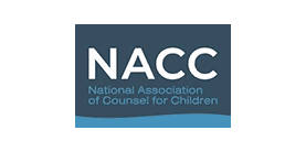 Logo of the National Association of Counsel for Children (NACC) featuring the acronym 'NACC' in white letters on a dark blue background with the full name below. - Maines Legal