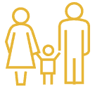 Icon of a family, depicting two adults and one child holding hands, symbolizing family law - Maines Legal