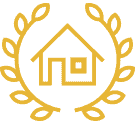 Icon of a house surrounded by a laurel wreath, representing estate planning. - Maines Legal